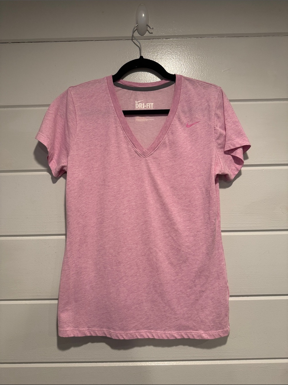 Nike Pink V-Neck Dri-FIT Short Sleeve Tee.    Size - Large